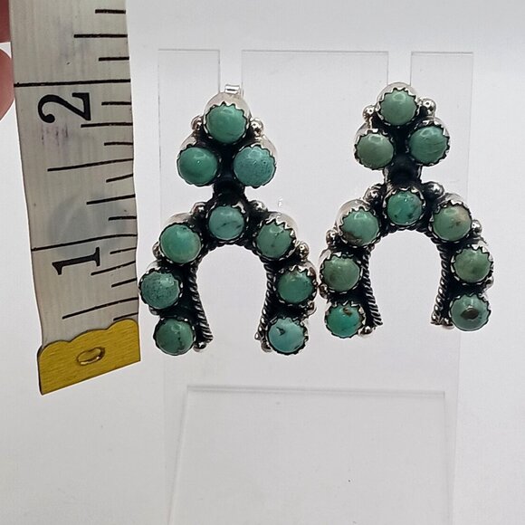 Southwest Sterling Silver Turquoise Naja Earrings Large 1.5" Long Statement - Picture 2 of 4